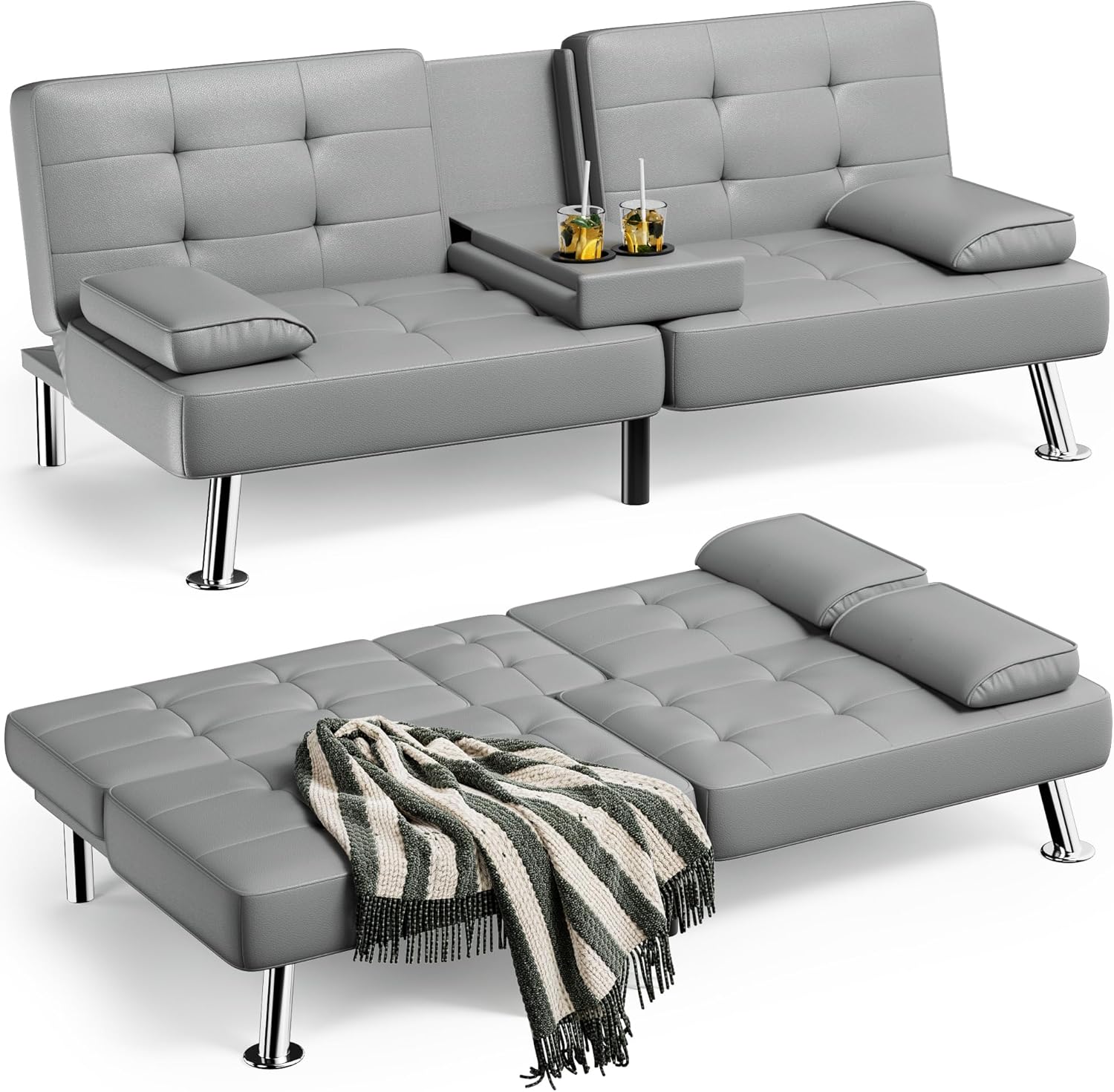 Homall Futon Sofa Bed Leather Futon Couch Removable Armrests Adjustable Recliner Sofa Bed