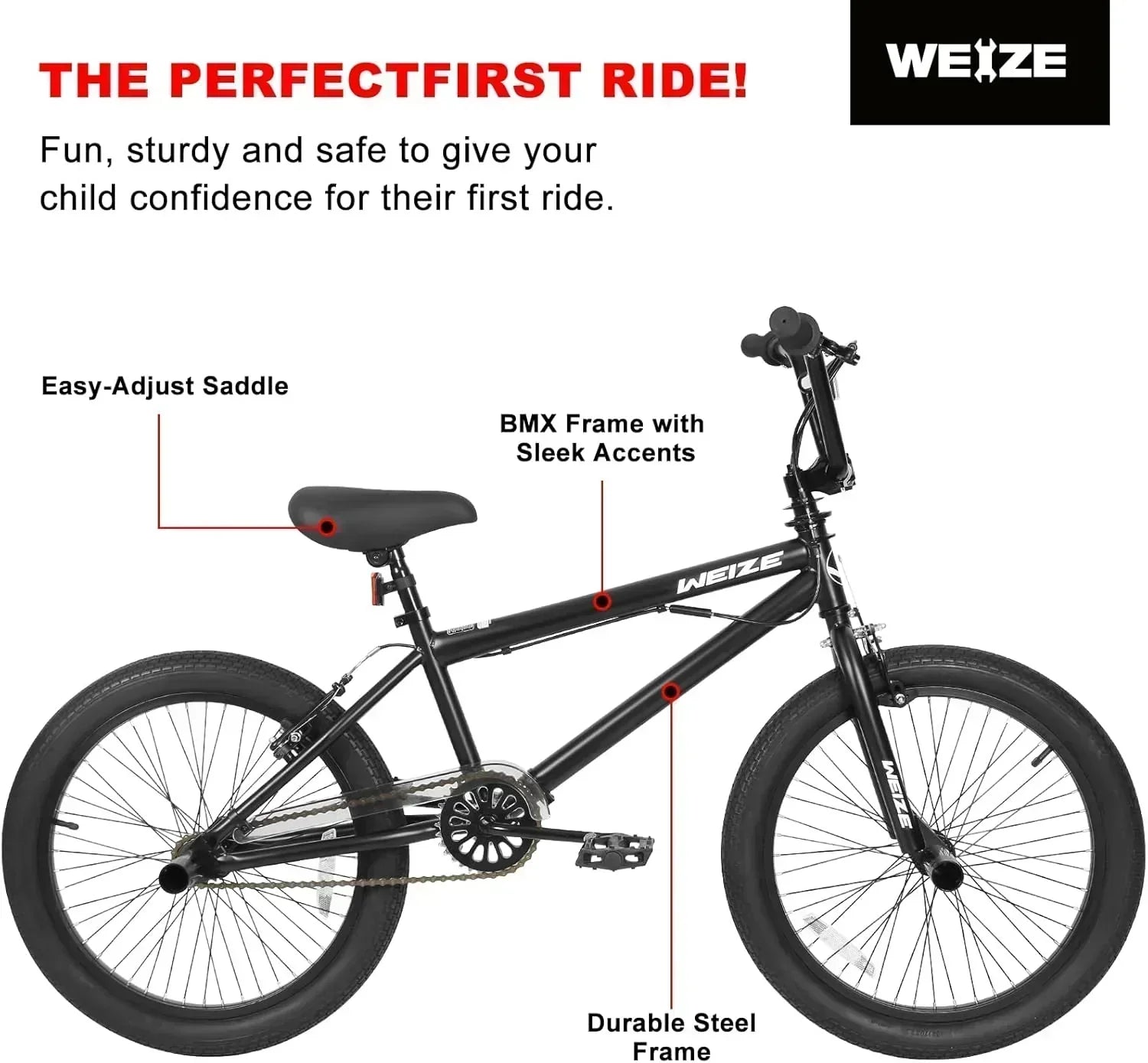 WEIZE Freestyle BMX Bicycle 20 Inch Stunt Bike for Kids and Adults Men and Women High Strength