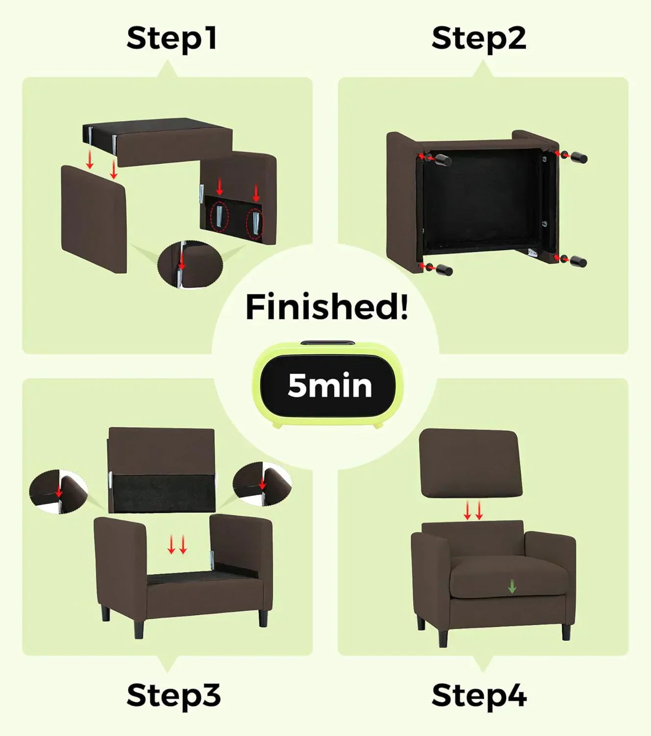 Loveseat Sofa 51 Love Seat Comfy Corduroy Small Loveseat Tool-Free Setup Couch
