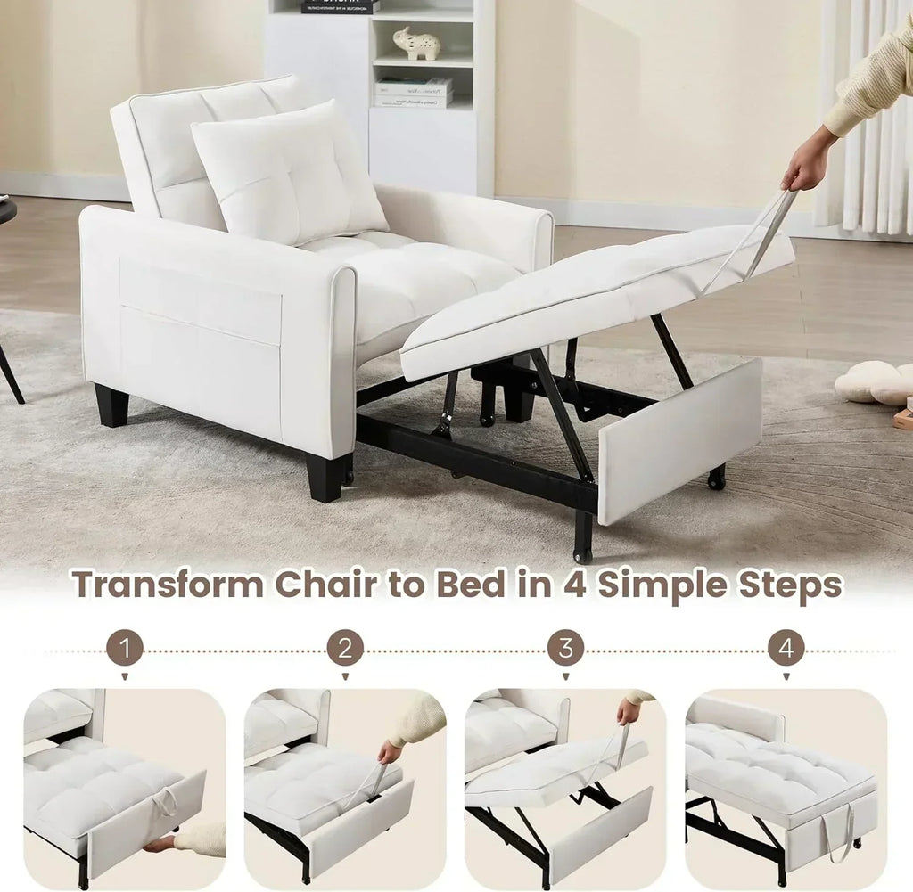 Convertible Sleeper Chair 3 in 1 Sleeper Chair Bed Pull Out Sofa Bed Chairs Velvet Single Sofa