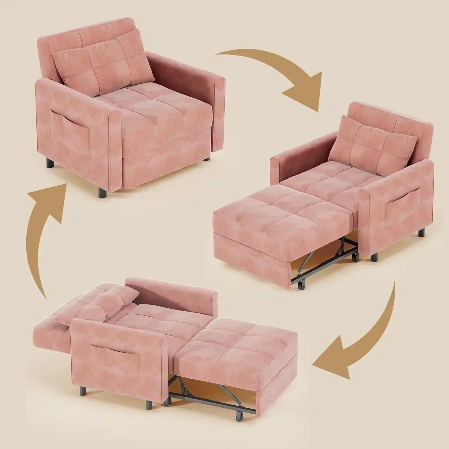 Sofa Bed Chair 3 in 1 Convertible Pullout Single Sleeper Chair Bed Spacious Multifunctional Sofa