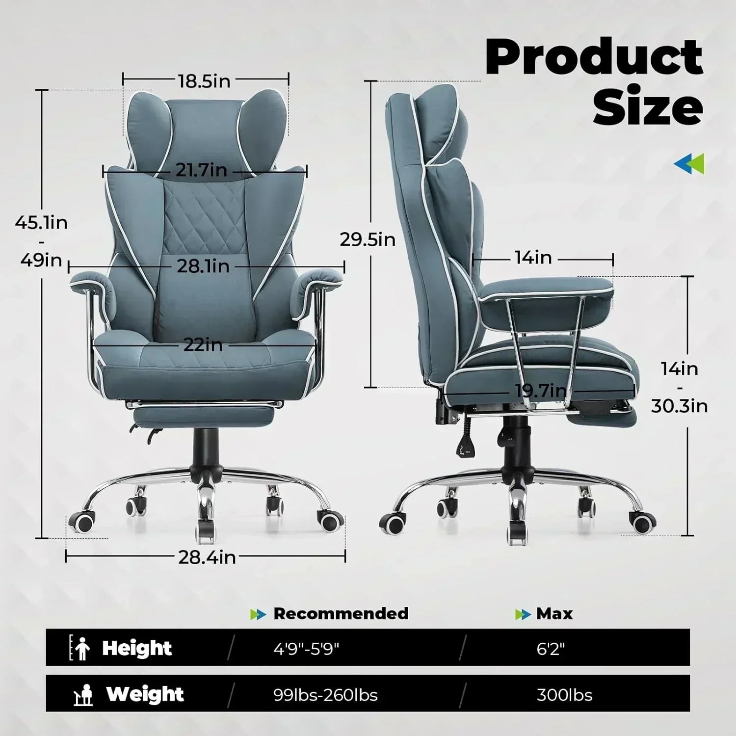 Large high back office chair high back leather gaming chair with footrest