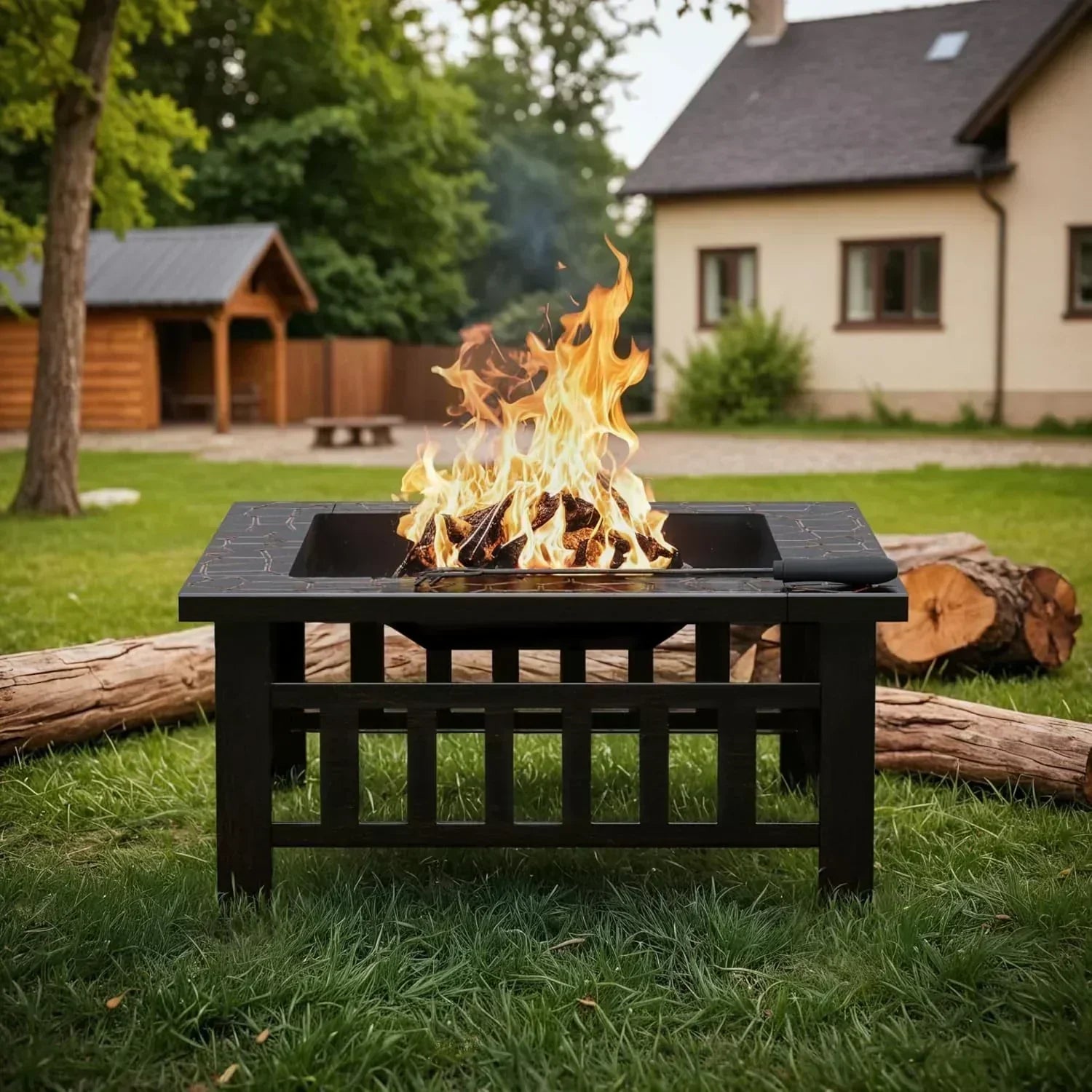Devoko Outdoor Fire Pit 32 Inch Firepit Table Metal Outdoor Fireplaces with Waterproof Cover