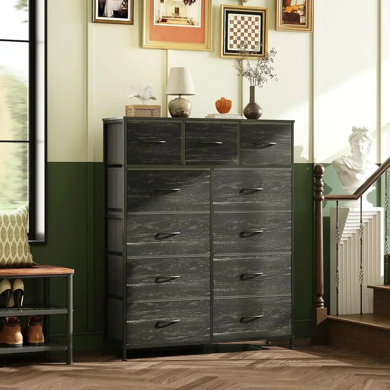 Storage Organizer Unit 11 Fabric Bins Storage Drawers Organizer Steel Frame Tall Storage Tower
