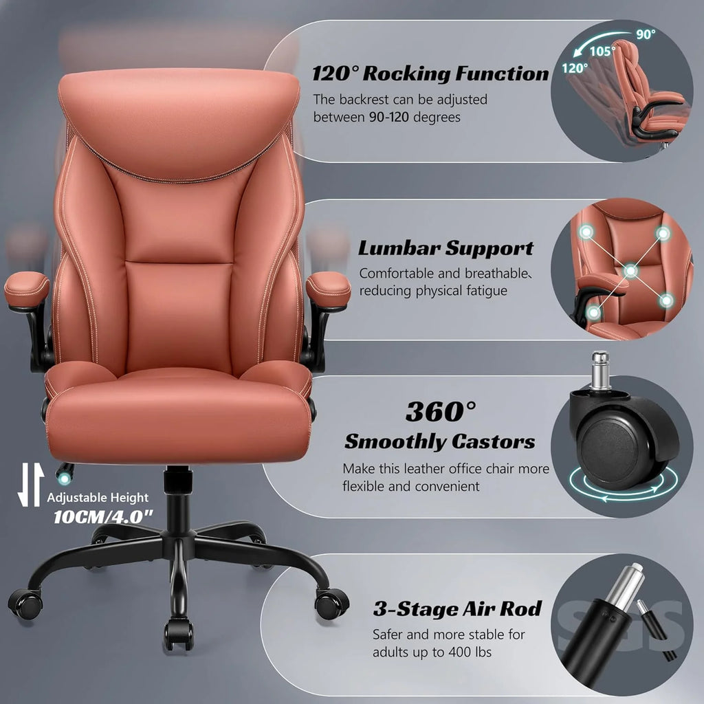 Office Chair Large High-Foot Computer Desk Chair, Breathable Leather Chair Lumbar Support Rotating Computer Chair