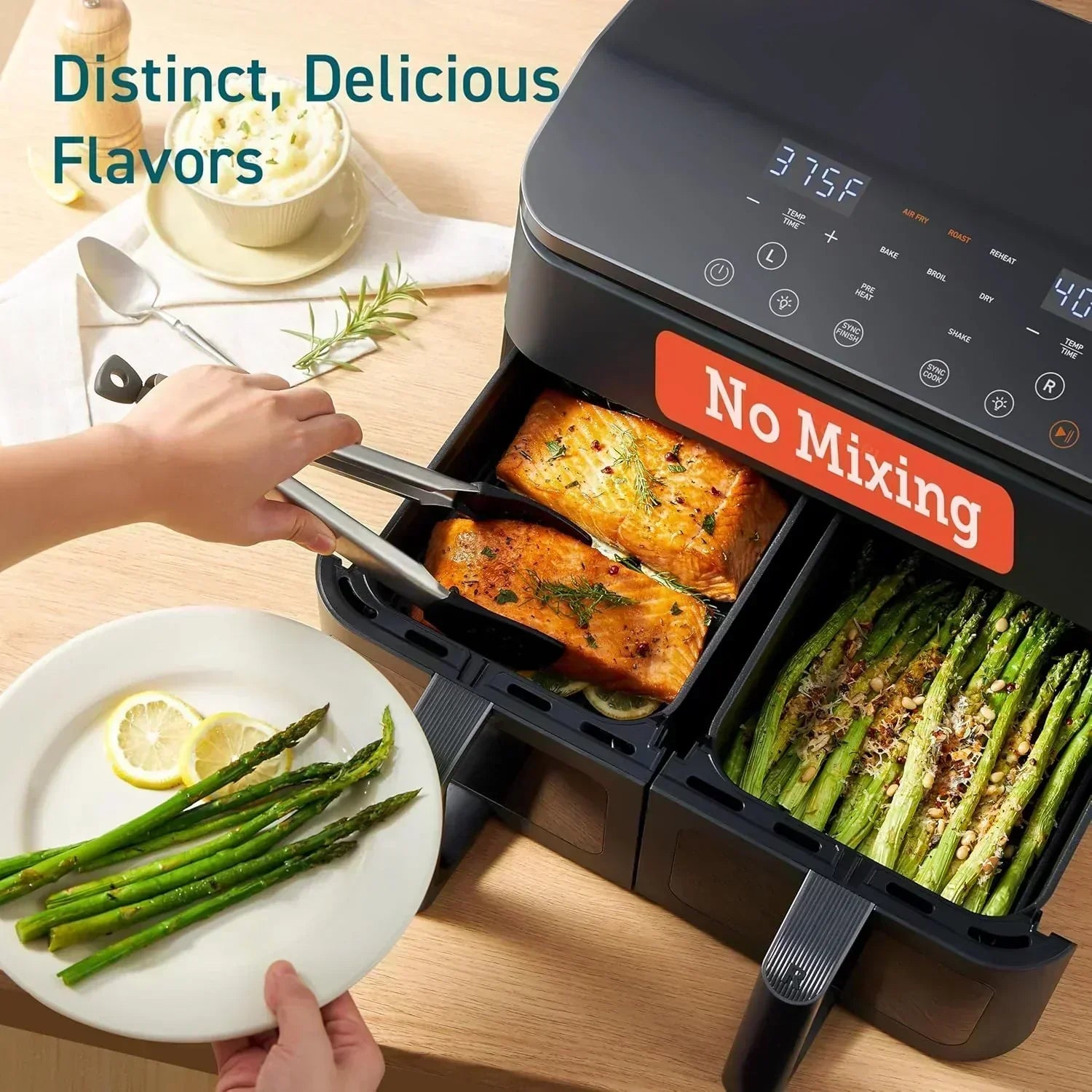 COSORI 9Qt 10-in-1 Dual Air Fryer Fresh Balanced Meals for Family with Double Baskets