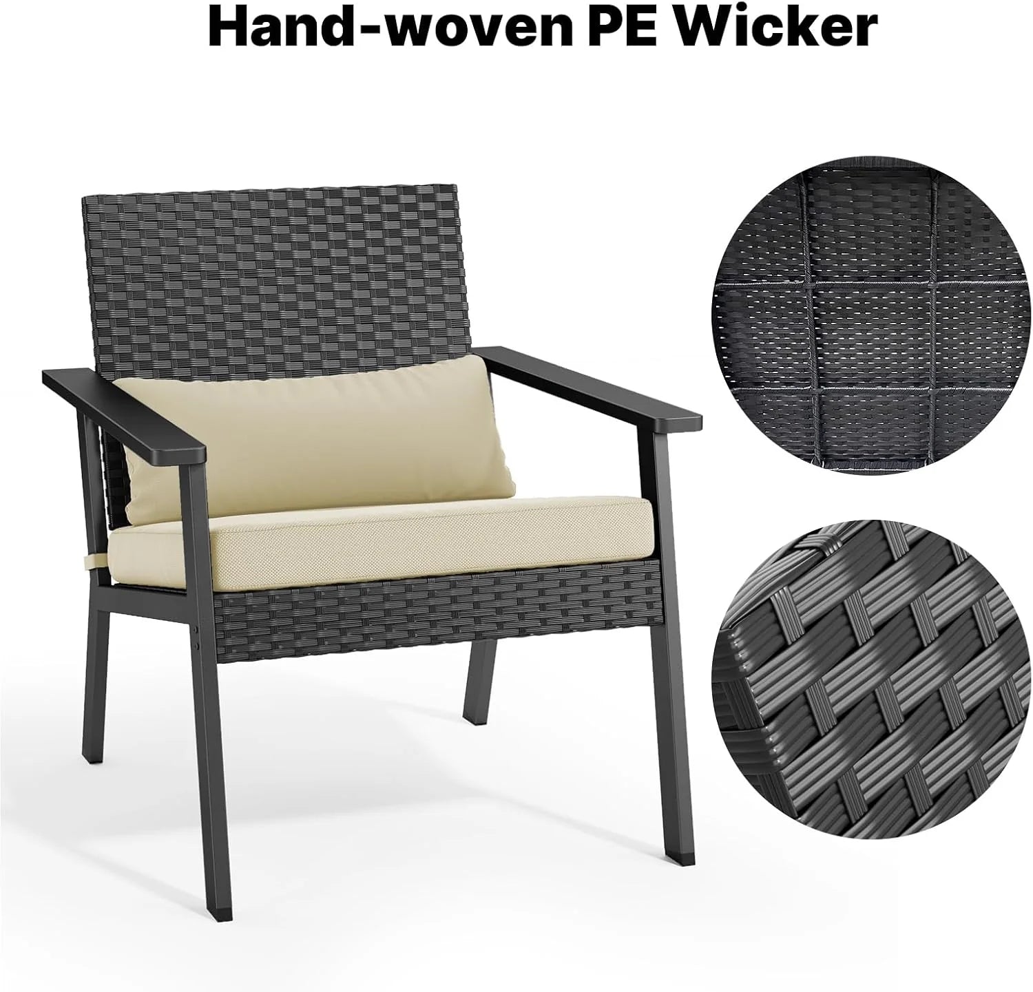 Ahomly 4-Piece Outdoor Wicker Patio Furniture Set with Deep Seating Cushions and Table for Balcony, Backyard, and Porch (Gray)