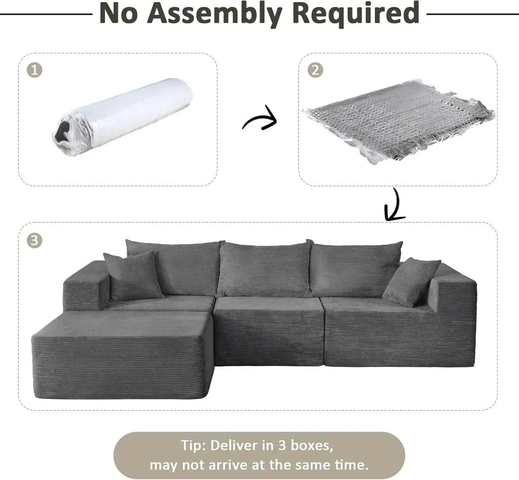 Cloud sofa with L-shaped lounge chair modern modular sofa with deep seats