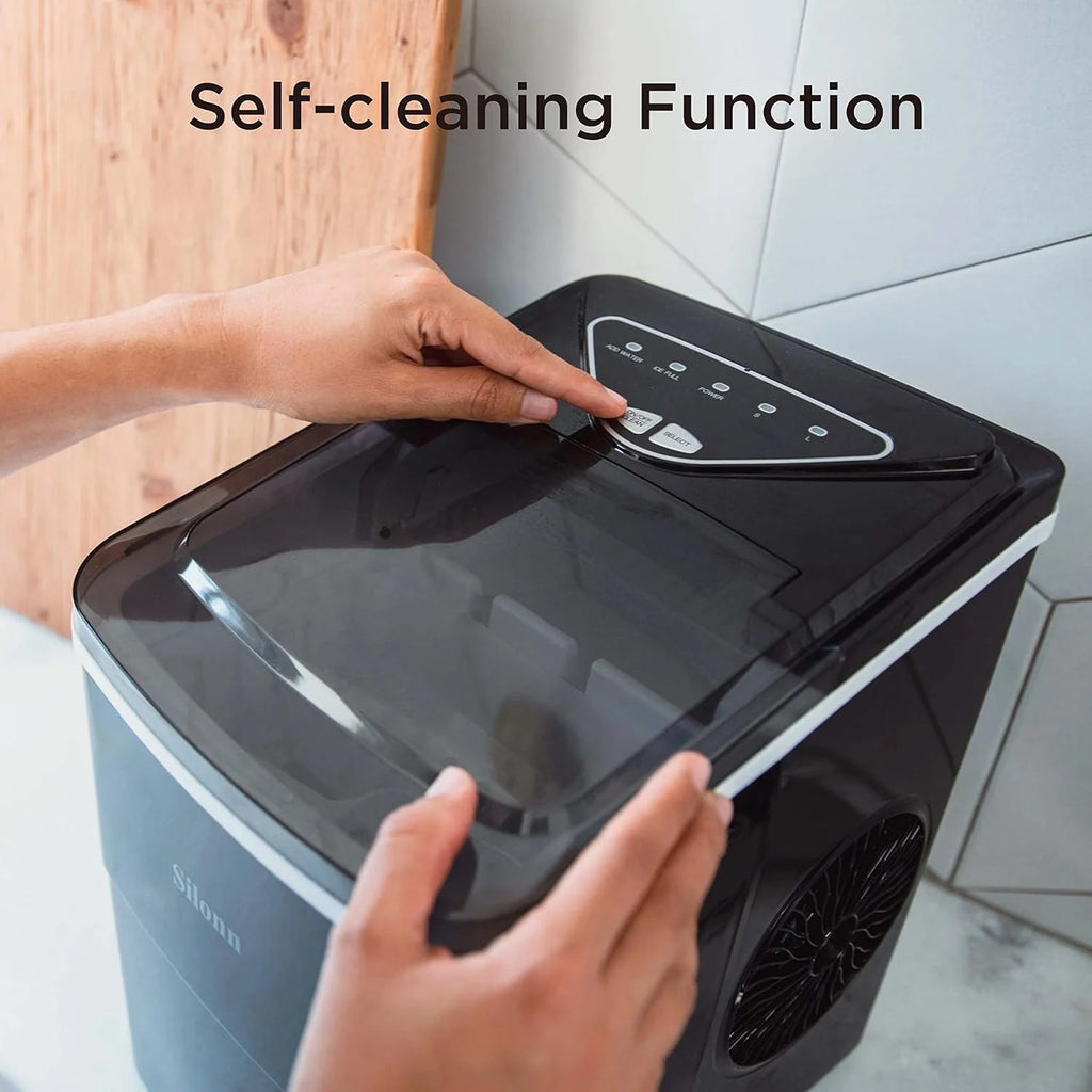 Nugget Ice Maker Countertop, Silonn Chewable Pellet Ice Machine with Self-Cleanin Function, 33lbs/24H Portable Ice Makers for Home Kitchen Officce, Black