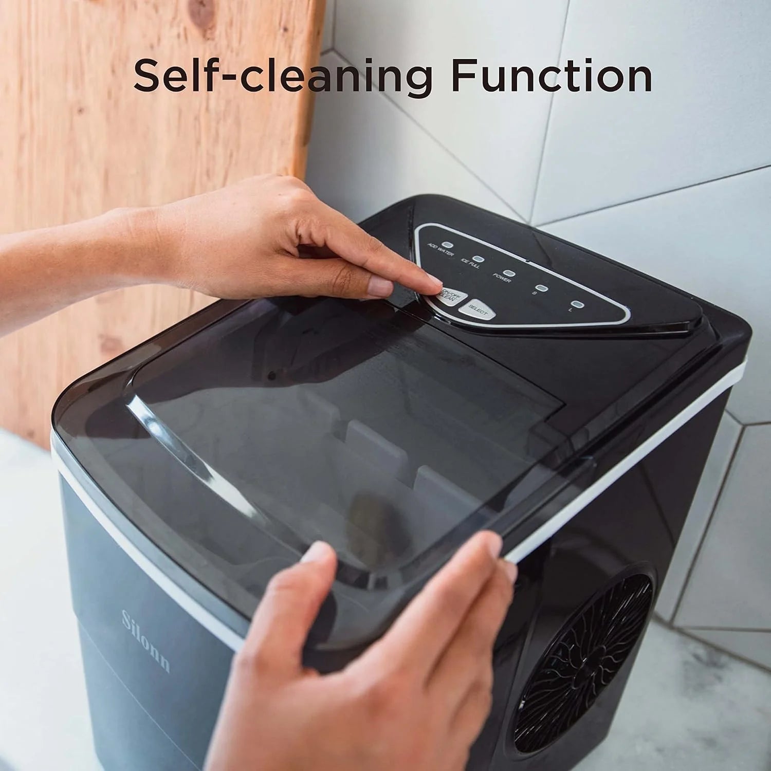 Nugget Ice Maker Countertop, Silonn Chewable Pellet Ice Machine with Self-Cleanin Function, 33lbs/24H Portable Ice Makers for Home Kitchen Officce, Black