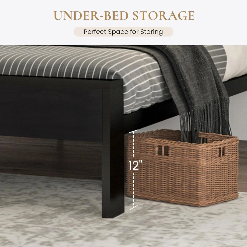 SHA CERLIN 14 Inch Full Size Metal Platform Bed Frame with Wooden Headboard and Footboard