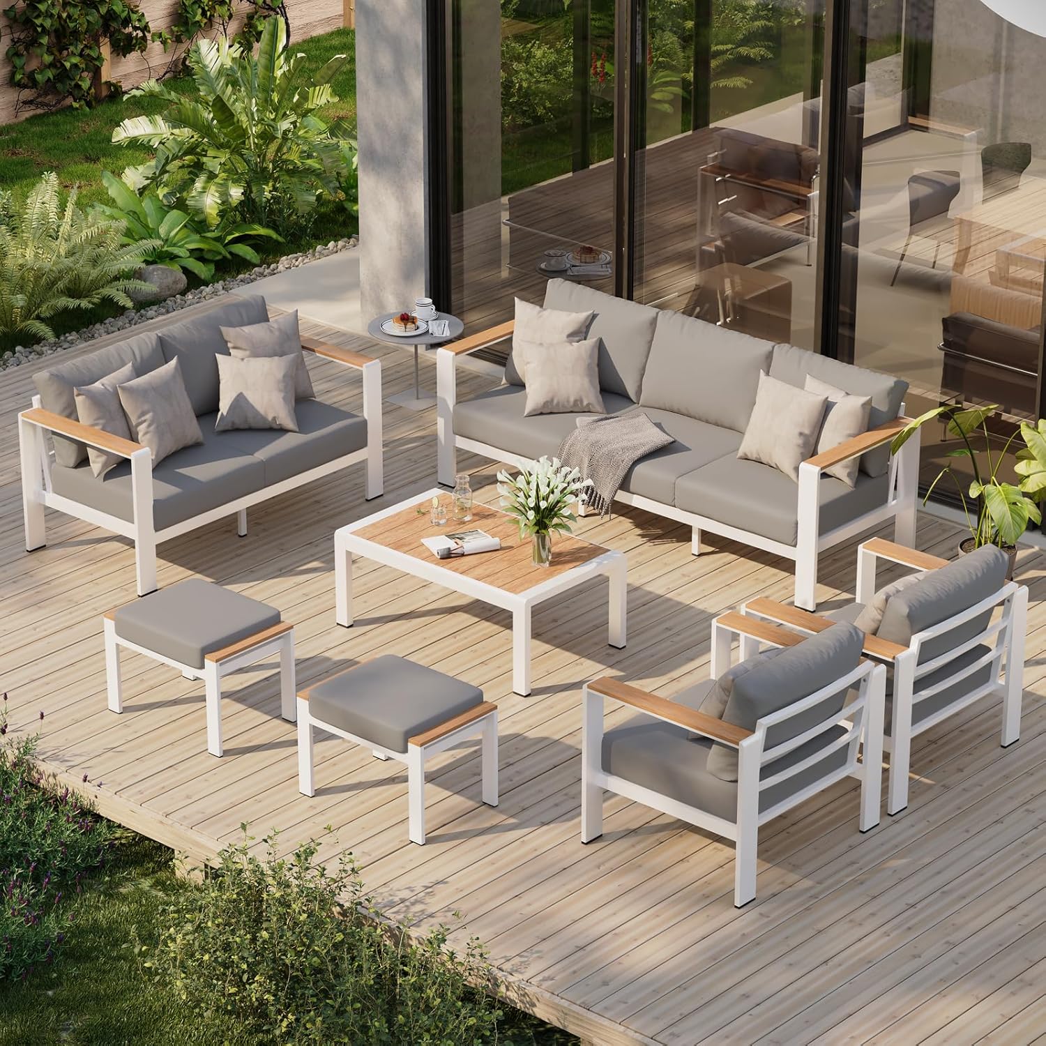 Aluminum Outdoor Patio Furniture Set with Coffee Table, 4 Piece Patio Conversation Sets with Washable Thick Cushions