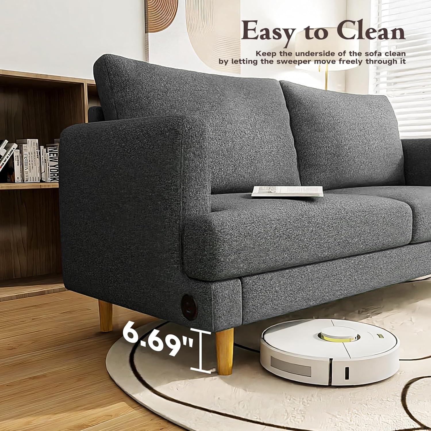 Loveseat Sofa Couch for Living Room USB Type C Ports Dark Gray Upholstered Small Couches