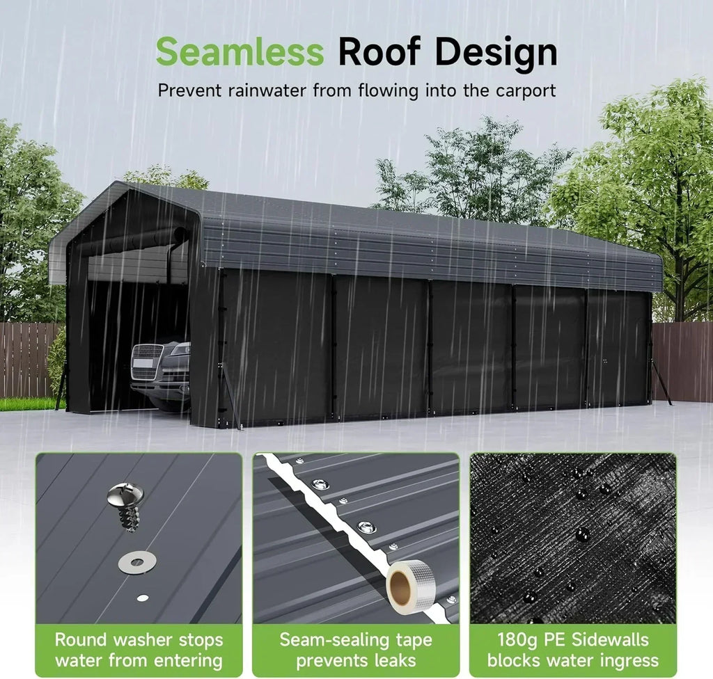 10'x15' Heavy Duty Metal Carport Outdoor Garage Car Shelter Shade with Heavier Frame