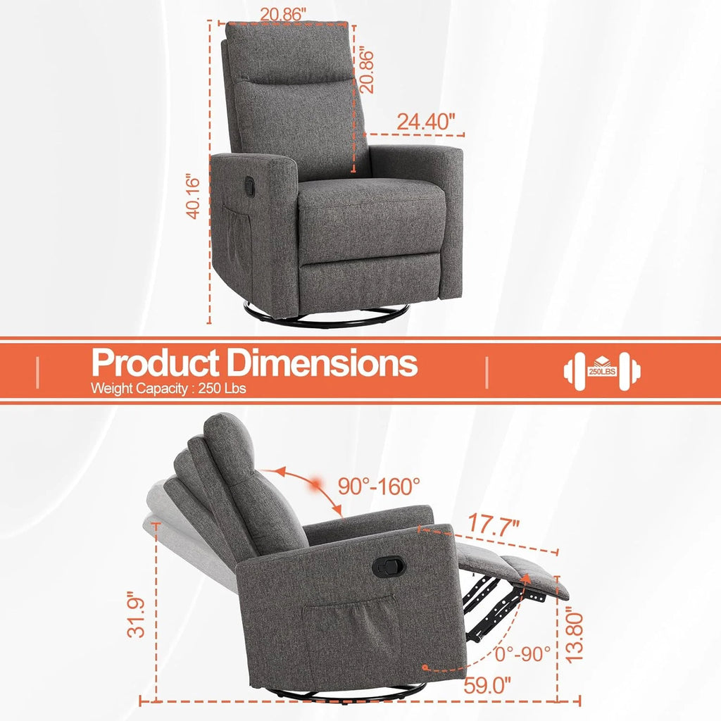 Sweetcrispy Massage Recliner Chair for Adults, Adjustable Home Theater Seating with Lumbar Support for Living Room, Modern Fabric Reclining, Pure Black
