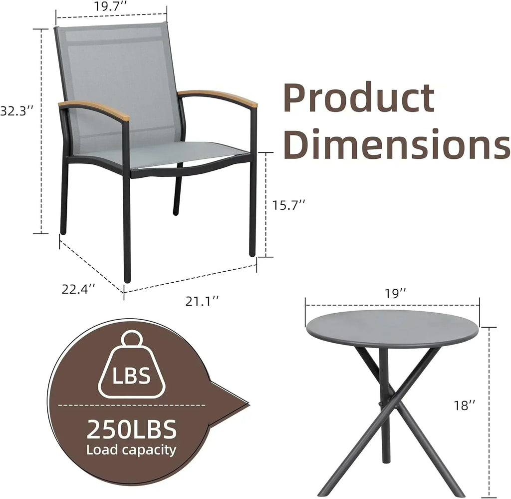 Shintenchi 3 Pieces Patio Bistro Sets Outdoor Textilene Fabric Conversation Bistro Set