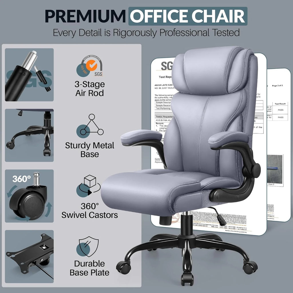 Office Chair Large High-Foot Computer Desk Chair, Breathable Leather Chair Lumbar Support Rotating Computer Chair
