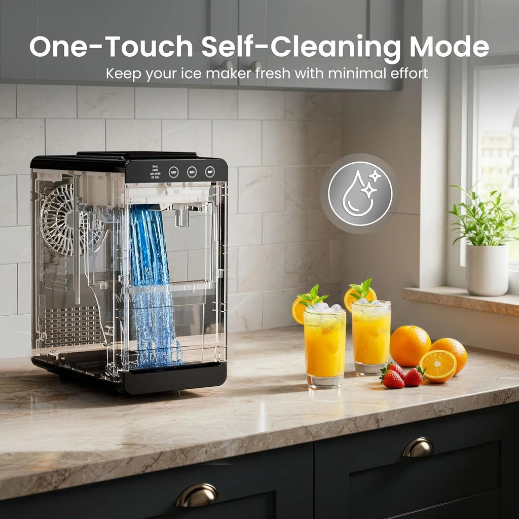 Kismile Ice Makers Countertop,26lbs in 24Hrs, Portable Ice Maker Machine with Self-Cleaning Function,Selectable Ice Size & Internal Lighting Desigh for Home/Kitchen/Bar
