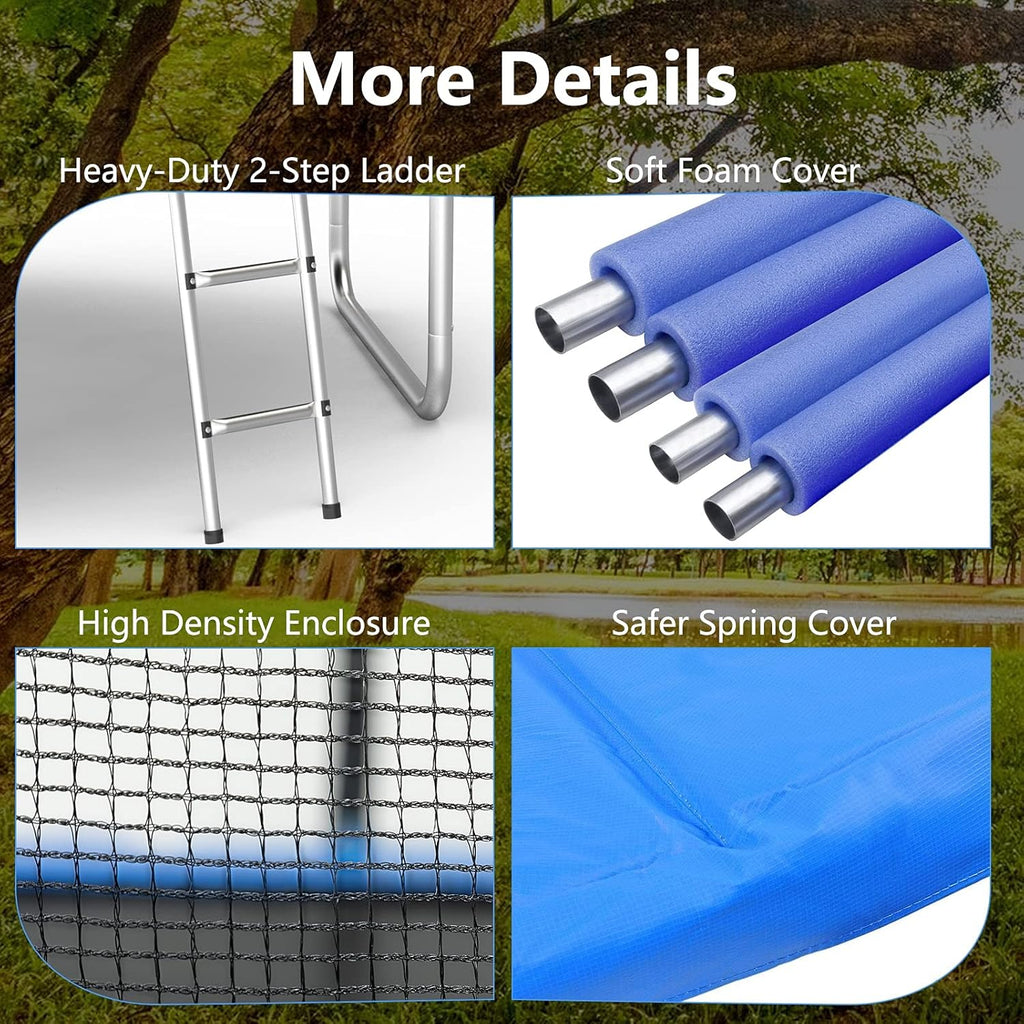 AOTOB 8FT 10FT 12FT 14 FT 15FT Trampoline with Safety Enclosure Net，Outdoor Trampoline with Basketball Hoop, Heavy Duty Jumping Mat and Spring Cover Padding for Kids and Adults, Storage Bag and Ladder