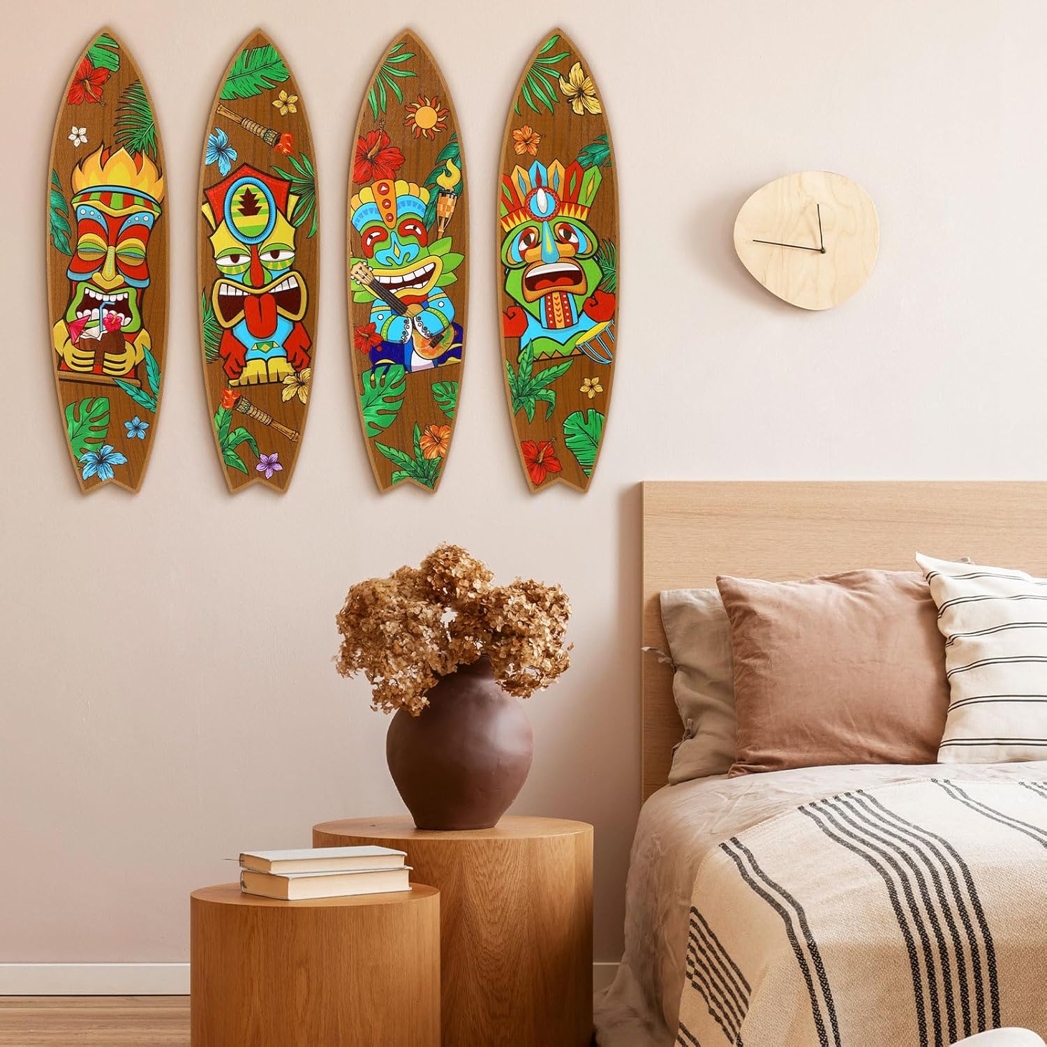 Blulu 4 Pcs Surfboard Wall Decor Surfboard Wall Hanging Sign Wooden Beach Decoration Summer Theme Decor Hawaiian Luau Party Decoration for Home Bar Aloha Tropical Birthday Party(Tiki)