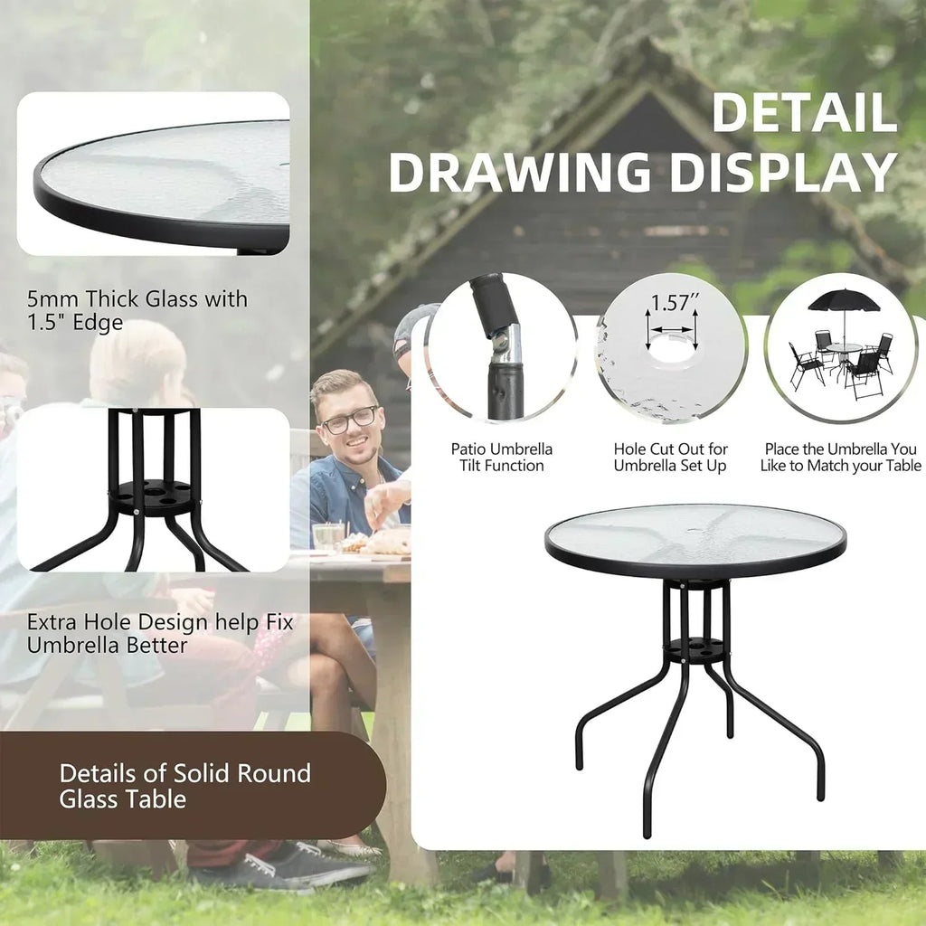 Vongrasig 6 Piece Folding Patio Dining Set Small Metal Outdoor Garden Patio Table and Chair Set