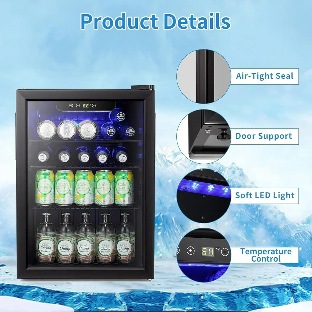 Antarctic Star Beverage Refrigerator Cooler 68 Can Mini Fridge with Glass Door for Beer Drinks Wine