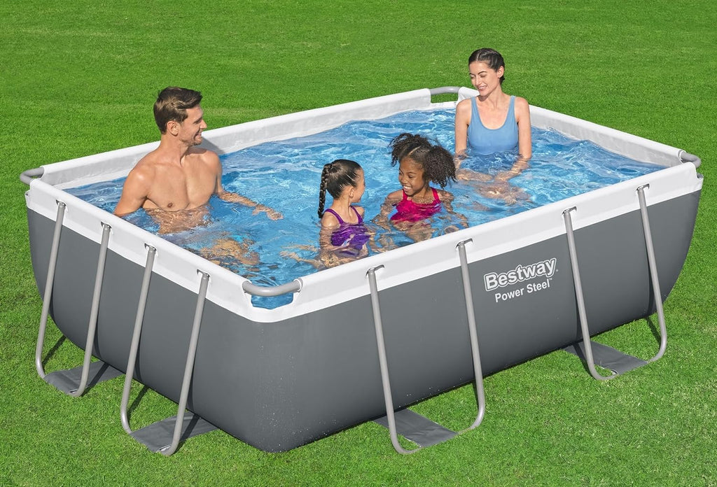 Power Steel 14' x 8'2 x 39.5 Oval Above Ground Pool Set | Includes 530gal Filter Pump, Ladder, ChemConnect Dispener