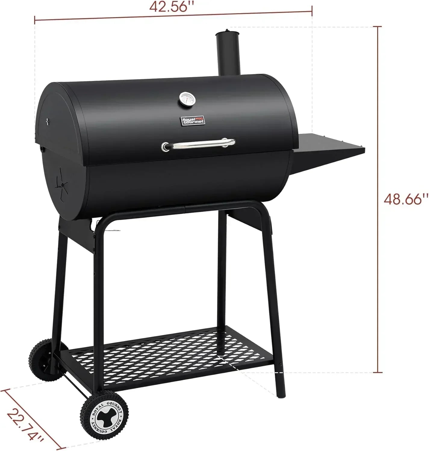 Royal Gourmet CC1830 30 Inch Barrel Charcoal Grill with Side Table Outdoor BBQ Grill  for Backyard