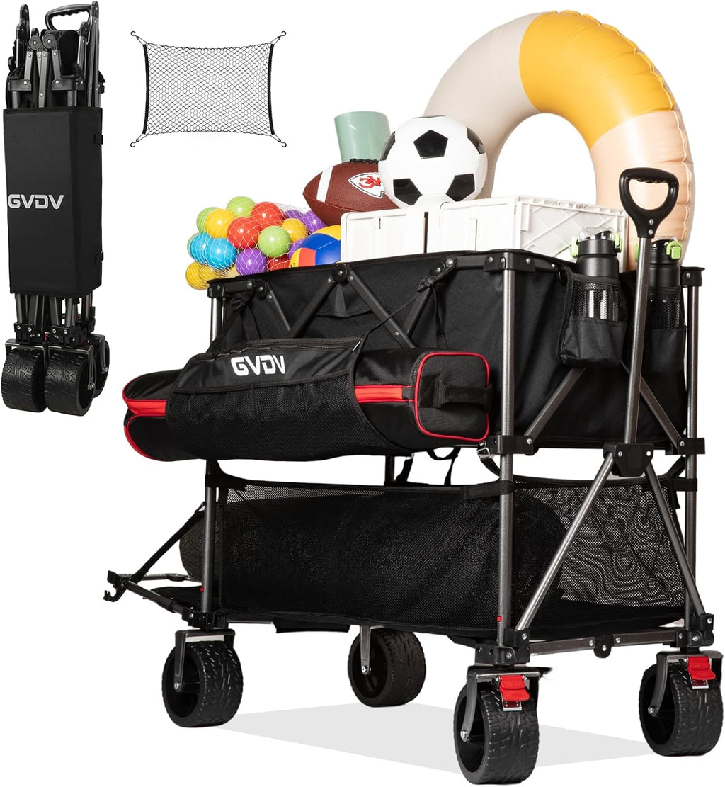 Double-decker cart 500 lb capacity 400 liter foldable cart all-terrain wheels foldable cart