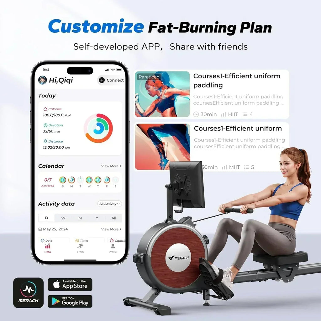 Merachi household rowing machine silent resistance dual-slide design