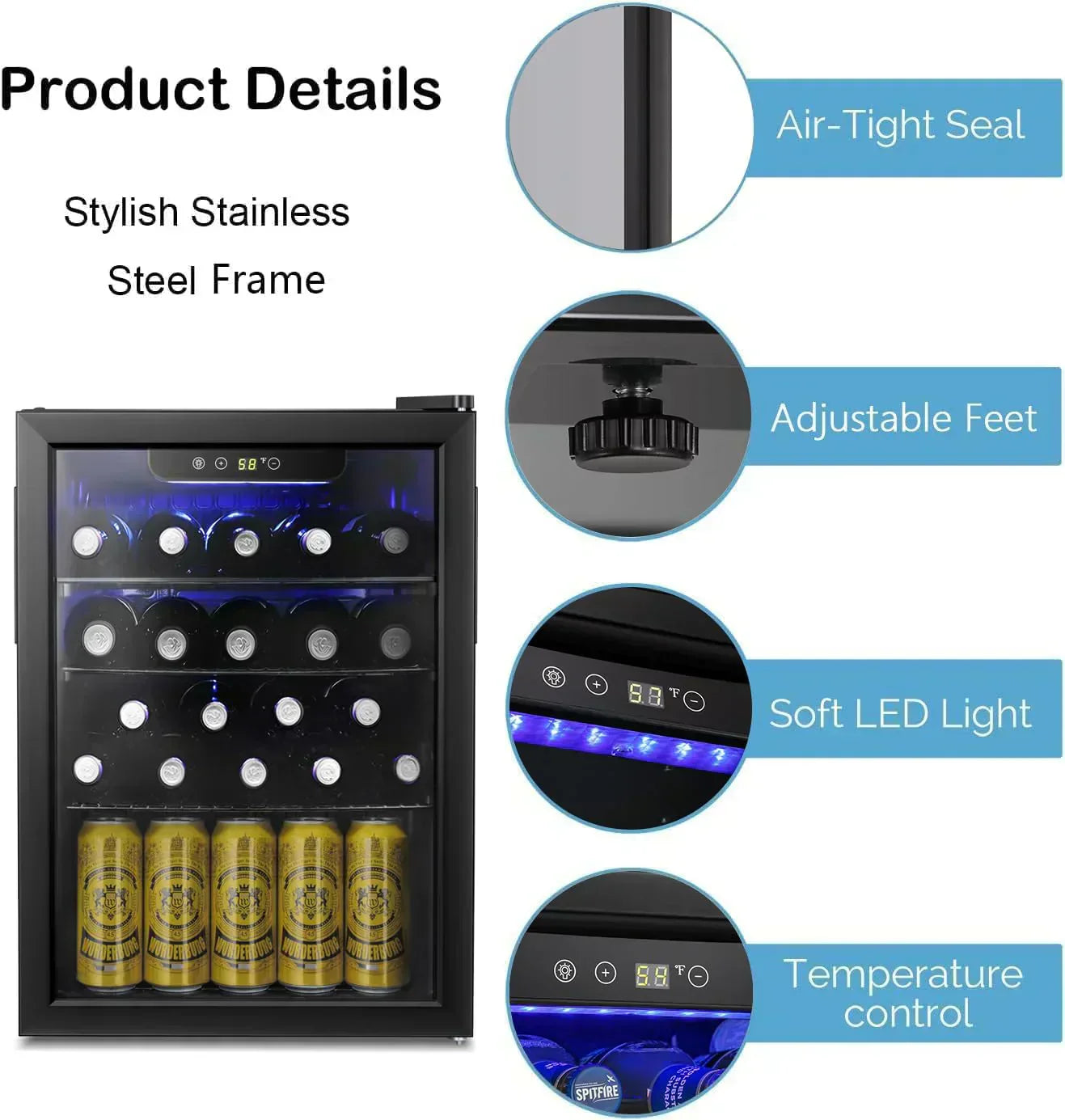 Antarctic Star 26 Bottle 130 Can Wine Cooler/Cabinet Beverage Refrigerator Cellar Beer Clear Glass
