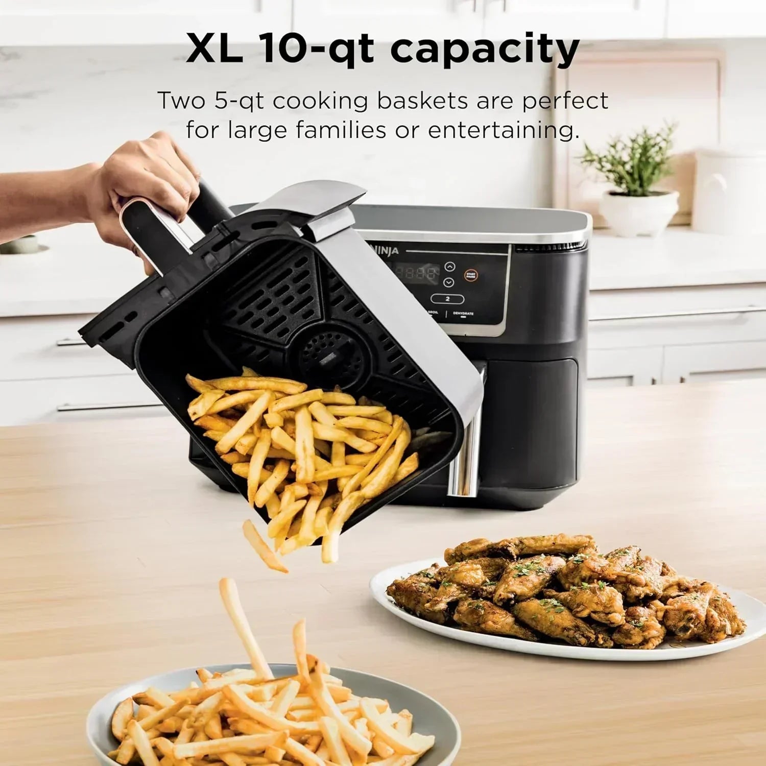 Ninja Foodi 6-in-1 FlexBasket Air Fryer with 7 QT MegaZone Basket Divider for Large Proteins