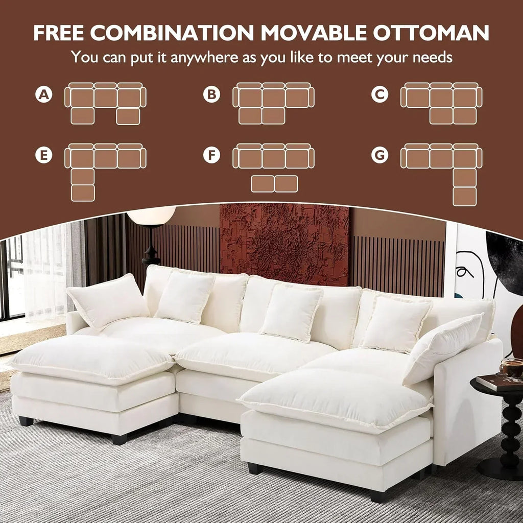 111.4 Inch L Shaped Modern Sofa Modular Cloud Sofa with Ottoman 4 Seater Chenille Deep Seat Sofa