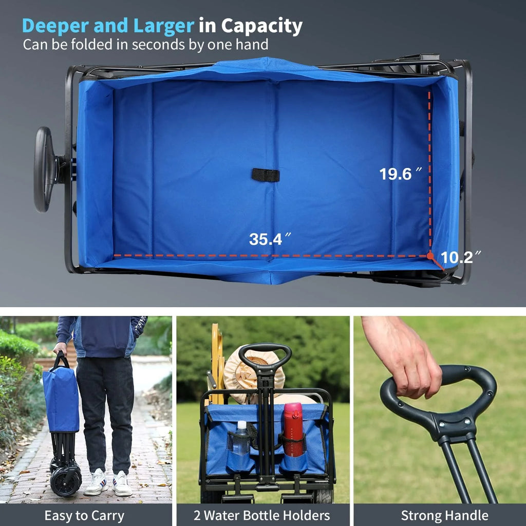Heavy Duty 350 lb Capacity Foldable Caravan, Outdoor Folding Camping Caravan, Portable Grocery Cart, Adjustable Rolling Cart