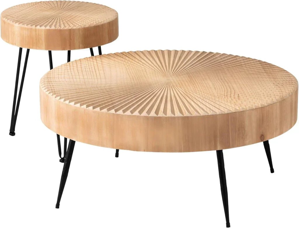Two-Piece Modern Farmhouse Living Room Coffee Table Set Round Nesting Tables