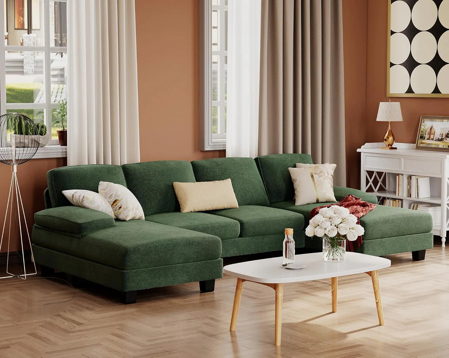 Furmax Sectional Couches for Living Room U-Shaped Sofa Couch Linen Fabric 4 Seat Sofa Set