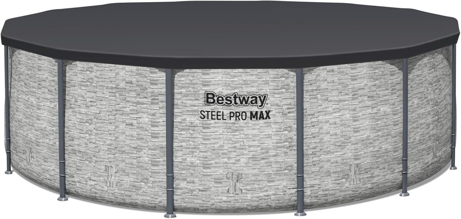 Steel Pro MAX 14 Foot x 48 Inch Round Metal Frame Above Ground Outdoor Swimming Pool Set