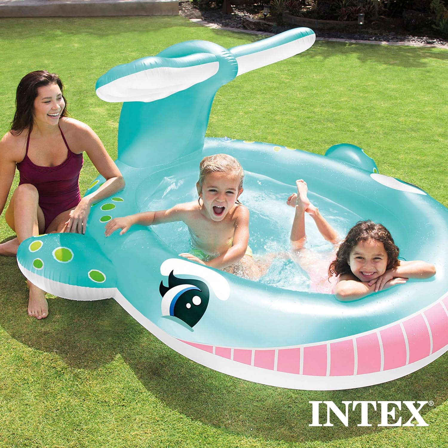 Intex 96 x 78 x 28 Inflatable Jungle Adventure Play Center Spray Kiddie Pool - Backyard Kids Water Slide, Outdoor Blow-Up Splash Pad for Toddlers