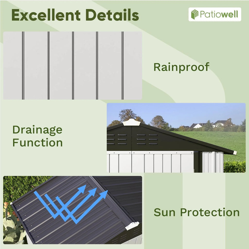 Patiowell 5x3 FT Outdoor Storage Shed Tool Shed with Sloping Roof and Lockable Door Metal Shed