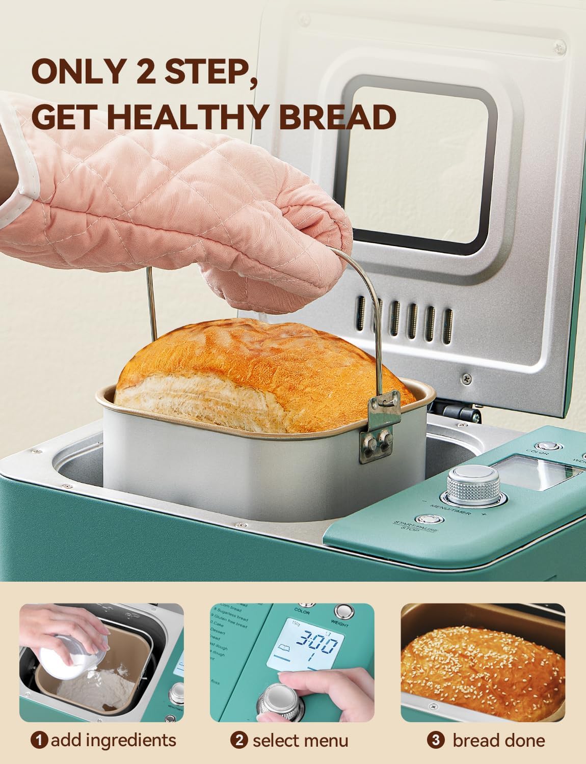 Neretva Bread Maker 20-in-1 2LB Bread Maker Dual Heater Bread Maker Automatic