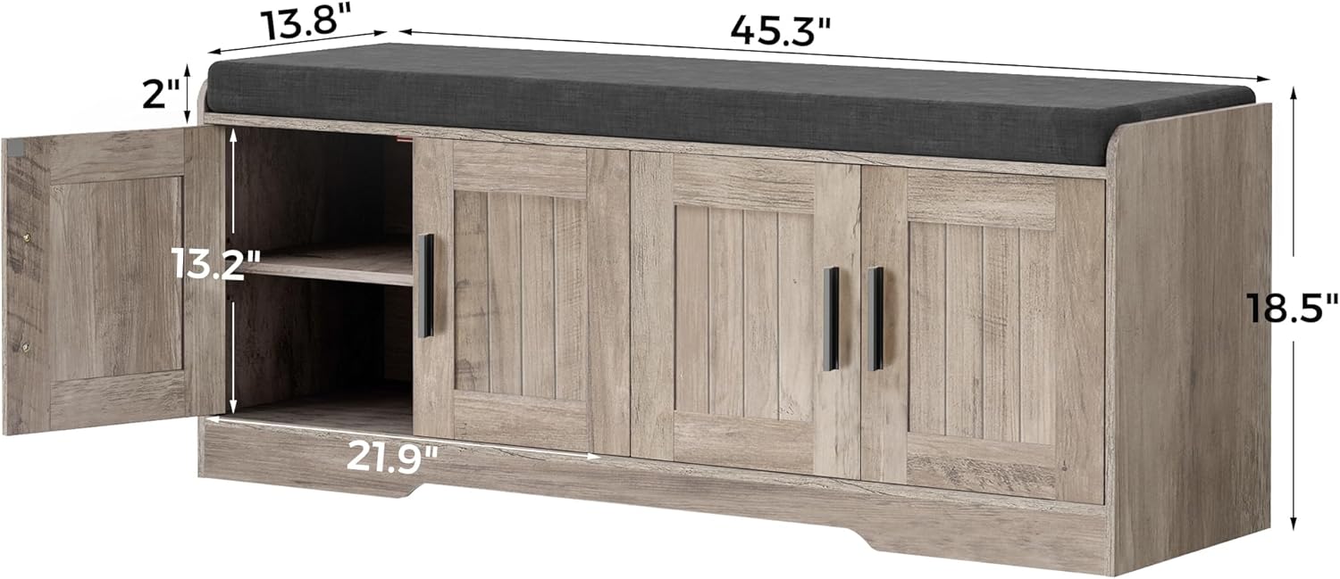 2-Tier Storage Bench Shoe Bench with Thickened Padded Seat Cushion Entryway Bench