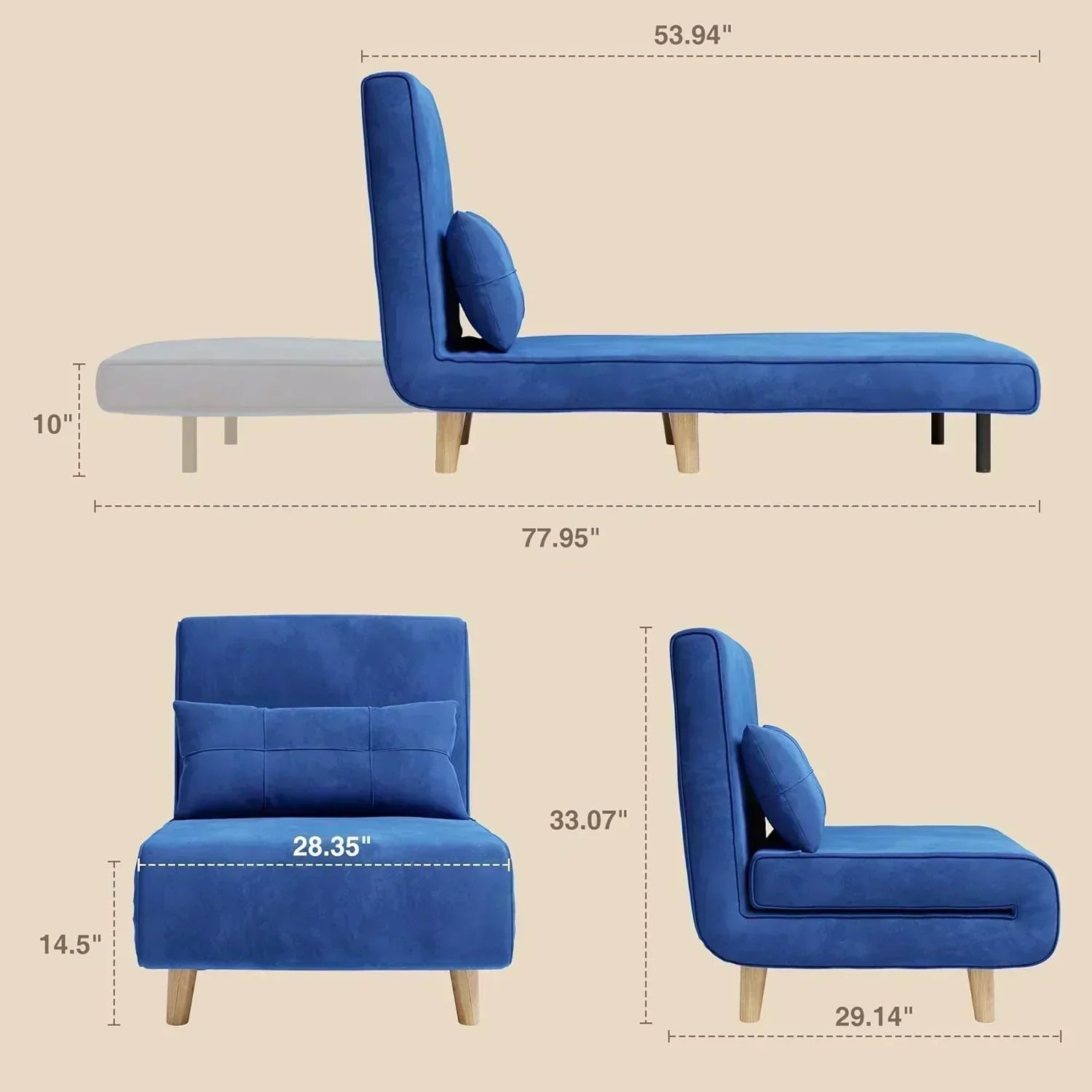 3-in-1 sleeper chair bed convertible chair bed futon sofa with adjustable backrest