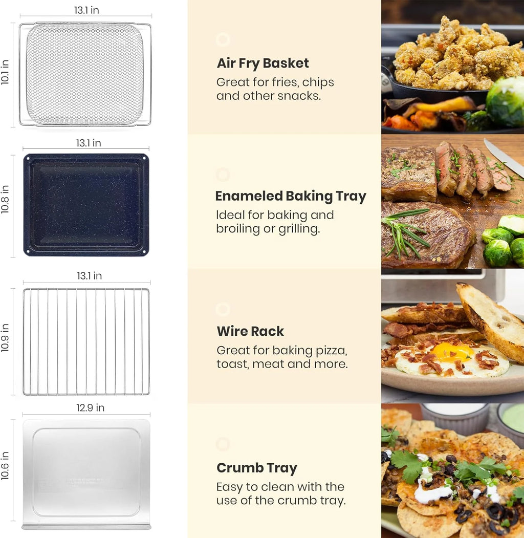 Infrared Heating Air Fryer Toaster Oven, Extra Large Countertop Convection Oven 10-in-1 Combo, 6-Slice Toast, Enamel Baking Pan Easy Clean with Recipe Book, Black Matte Stainless Steel
