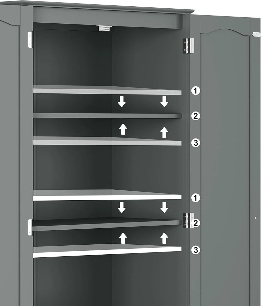 Tall Pantry Cabinet, Freestanding Storage Cabinet, Wooden Kitchen Pantry with 4 Doors and 5 Shelves, 72 Floor Cabinet Organizer