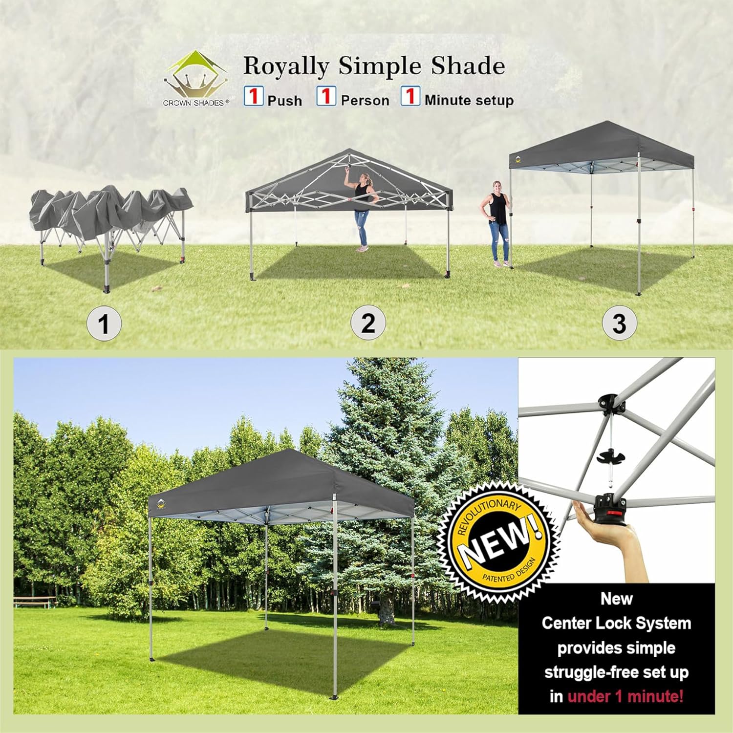 10x10 Pop-Up Awning One-Click Installation Beach Tent Outdoor Sunshade Silver Coated Top