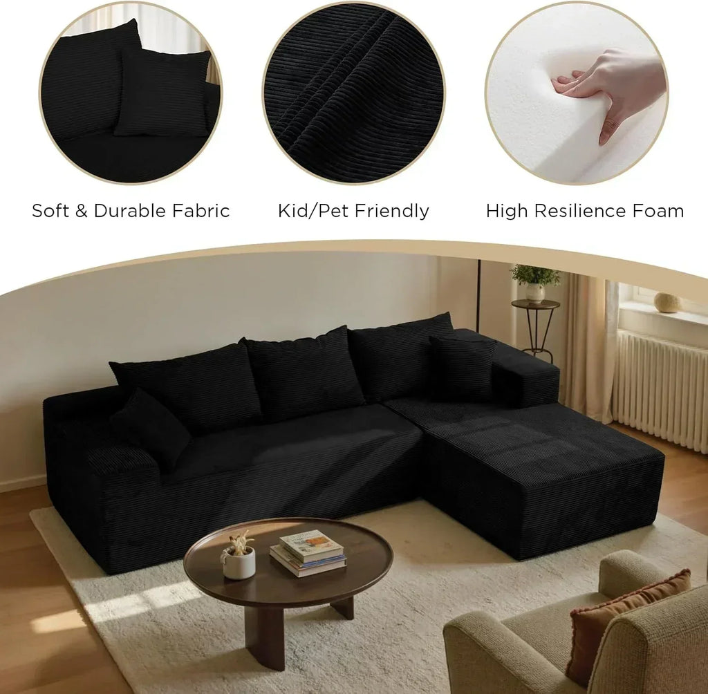 Cloud sofa with L-shaped lounge chair modern modular sofa with deep seats