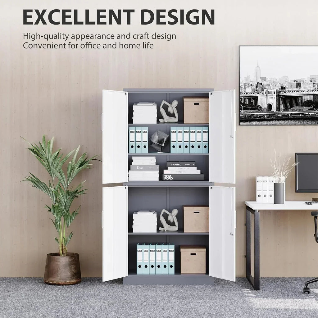 Metal Storage Cabinet with 2 Doors and 6 Shelves Black Metal Cabinet Garage Storage Cabinet