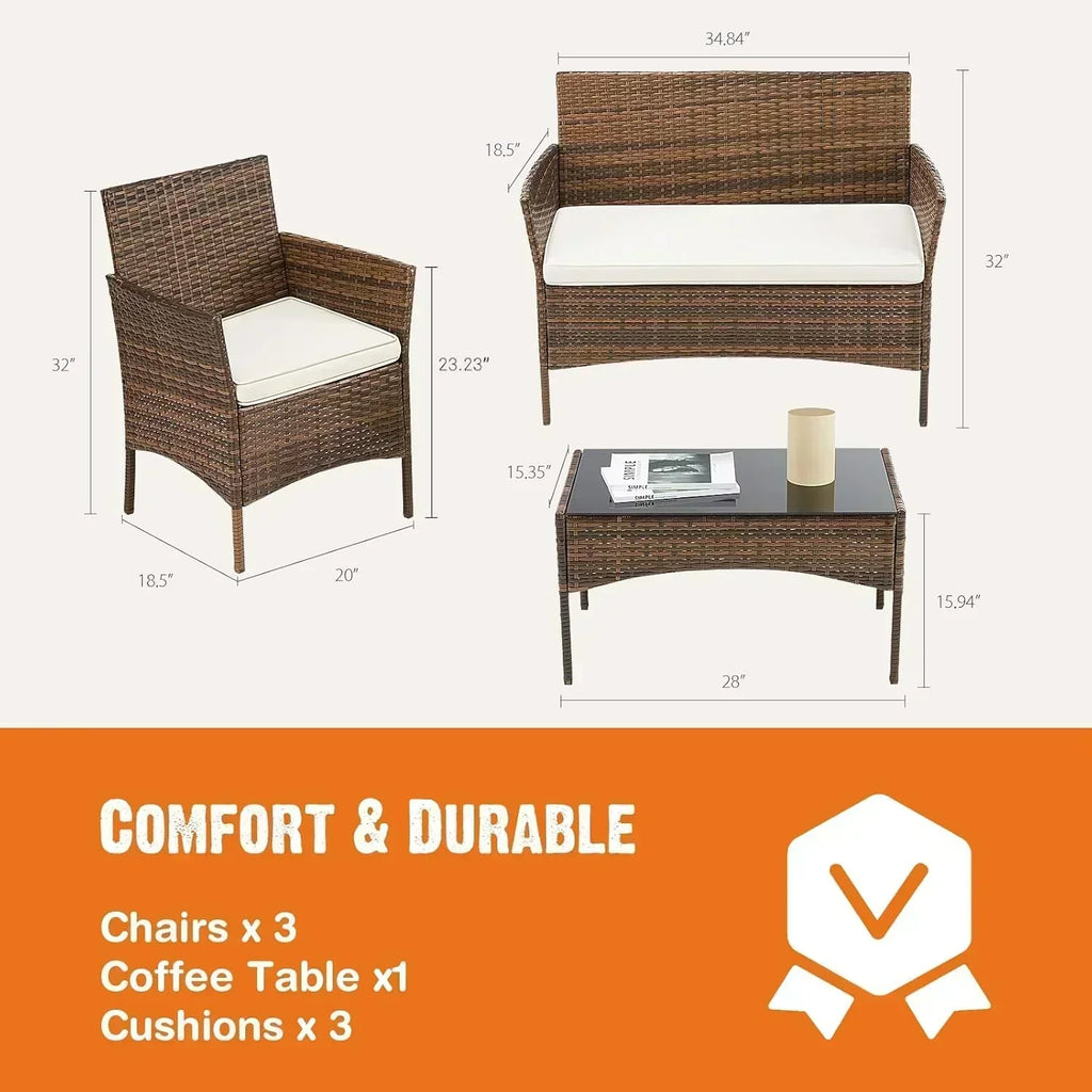 Sweetcripy Patio Furniture Set 3 Pieces Outdoor Furniture with Soft Cushion and Glass Table
