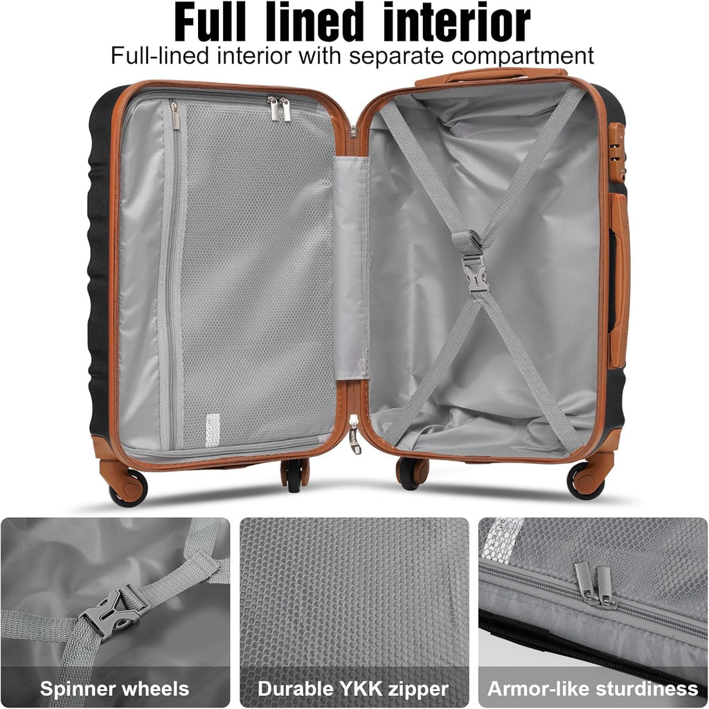 LONG VACATION 6 Piece Luggage Set Carry on Suitcase with ABS+PC hardshell Spinner Wheels