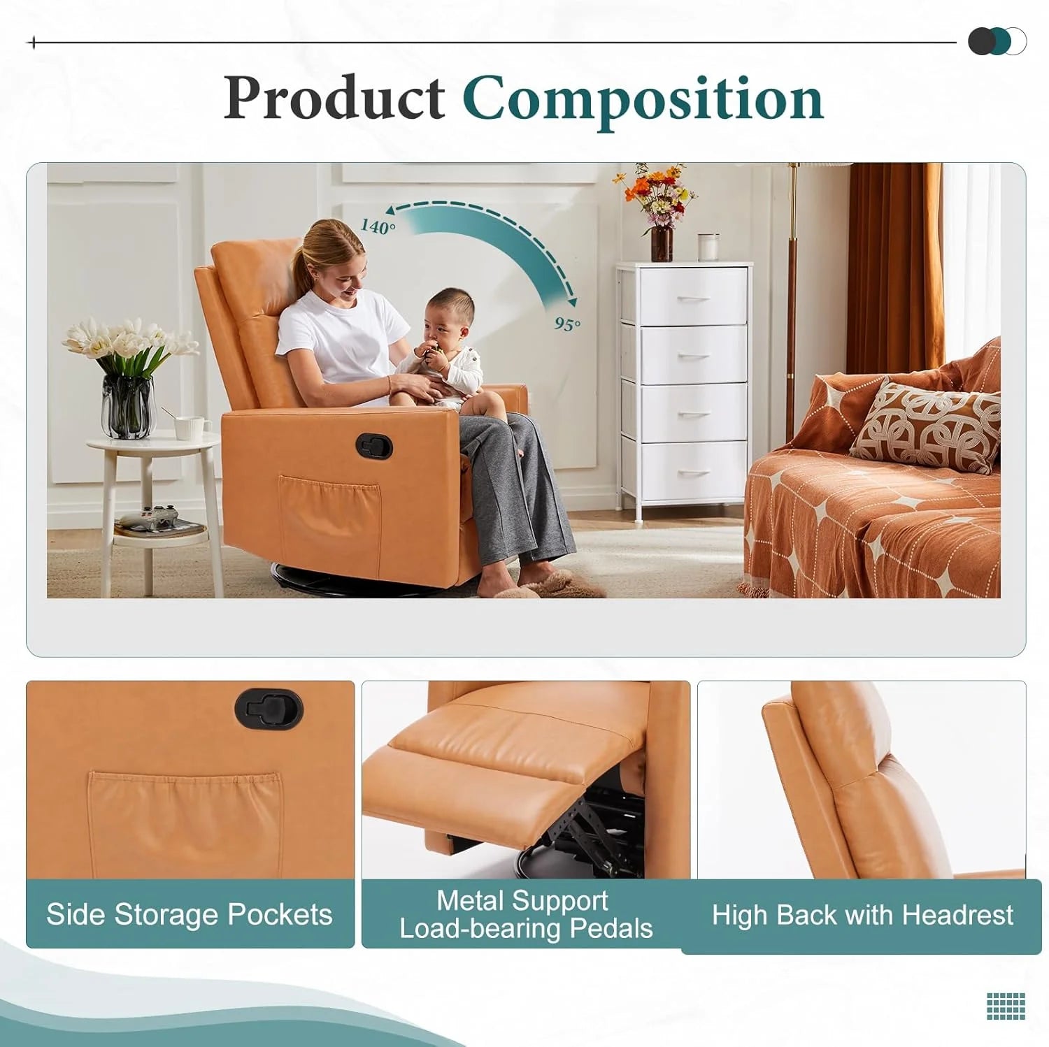 Sweetcrispy Massage Recliner Chair for Adults, Adjustable Home Theater Seating with Lumbar Support for Living Room, Modern Fabric Reclining, Light Grey